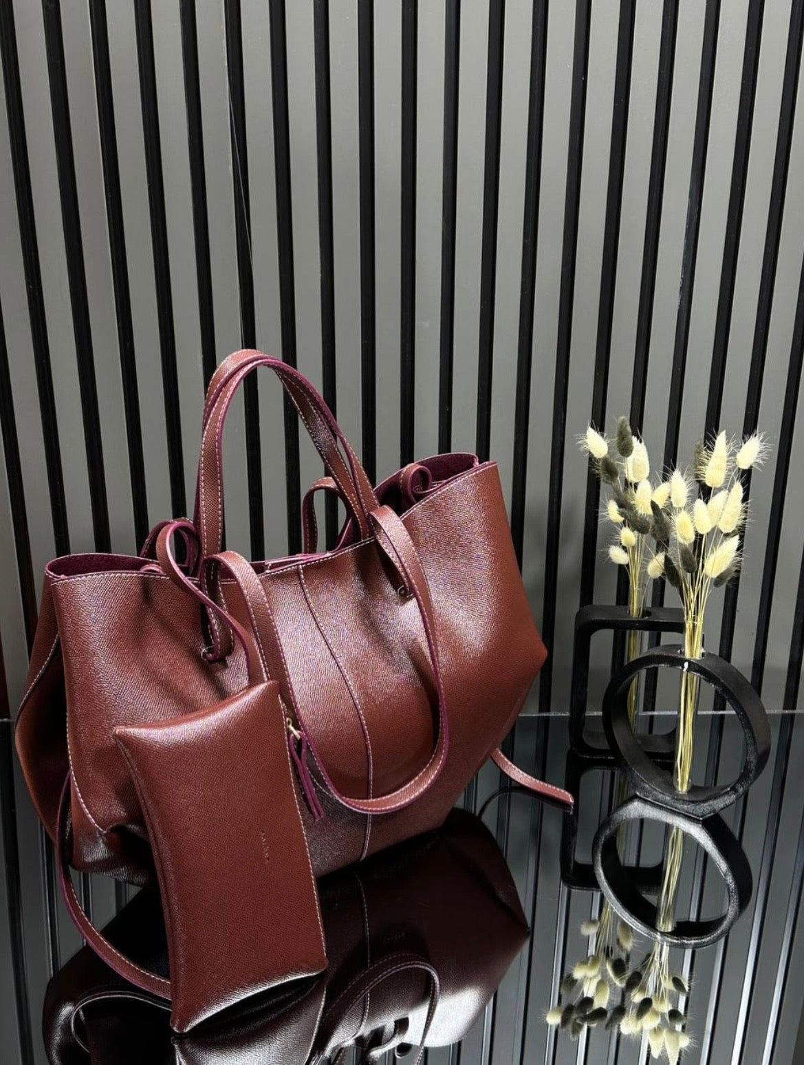 PLNE Cyme Büyük Boy Çanta - Burgundy