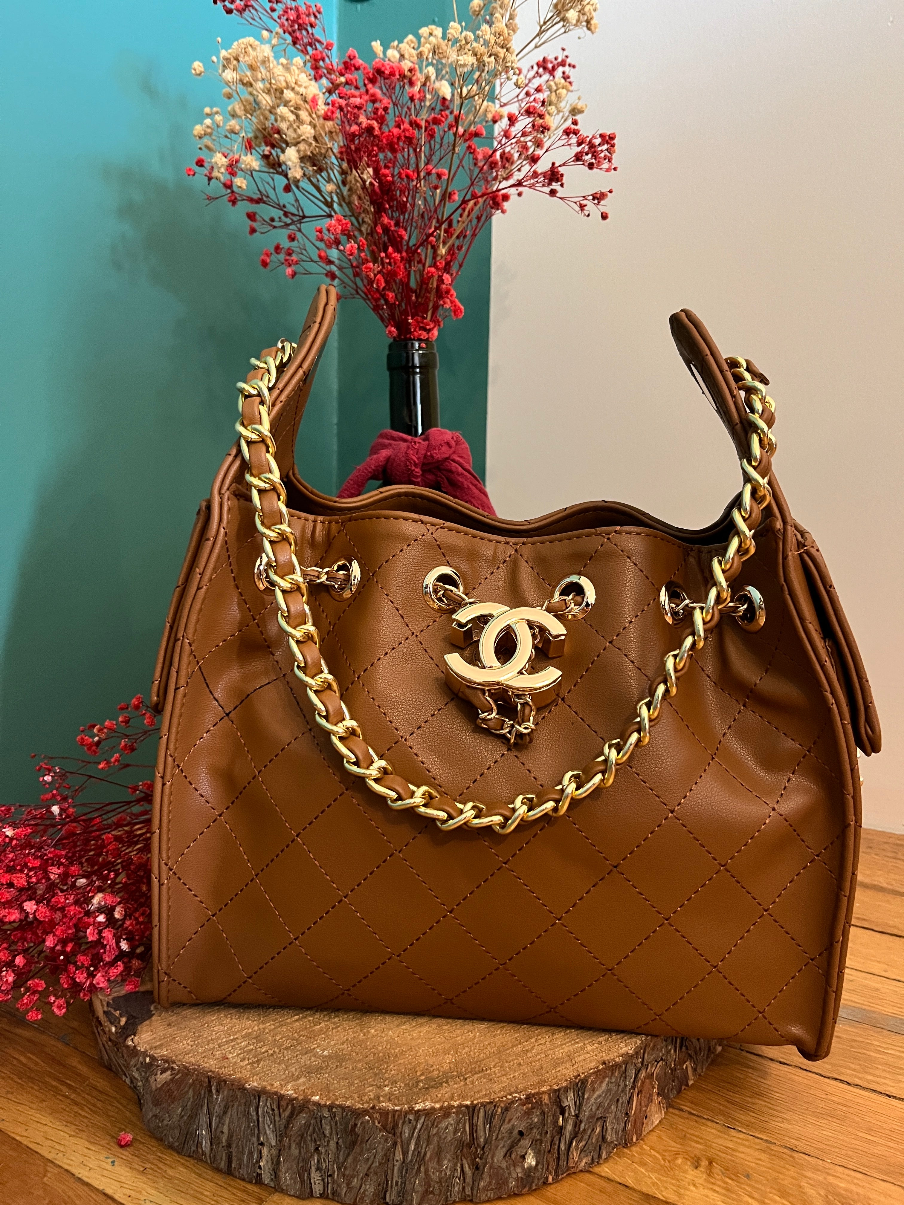 CHNL 25 Leather Bag Light Brown