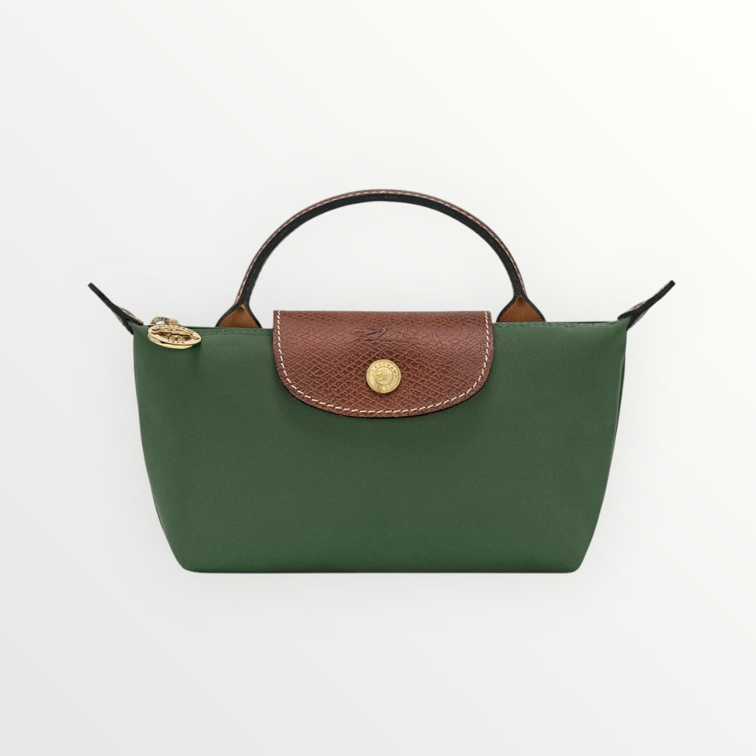 LNGCHMP Le Pliage Pouch With Handle -British Green