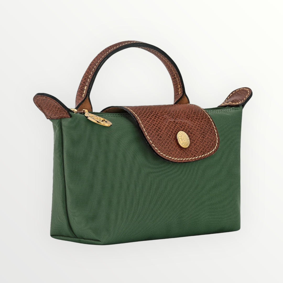 LNGCHMP Le Pliage Pouch With Handle -British Green