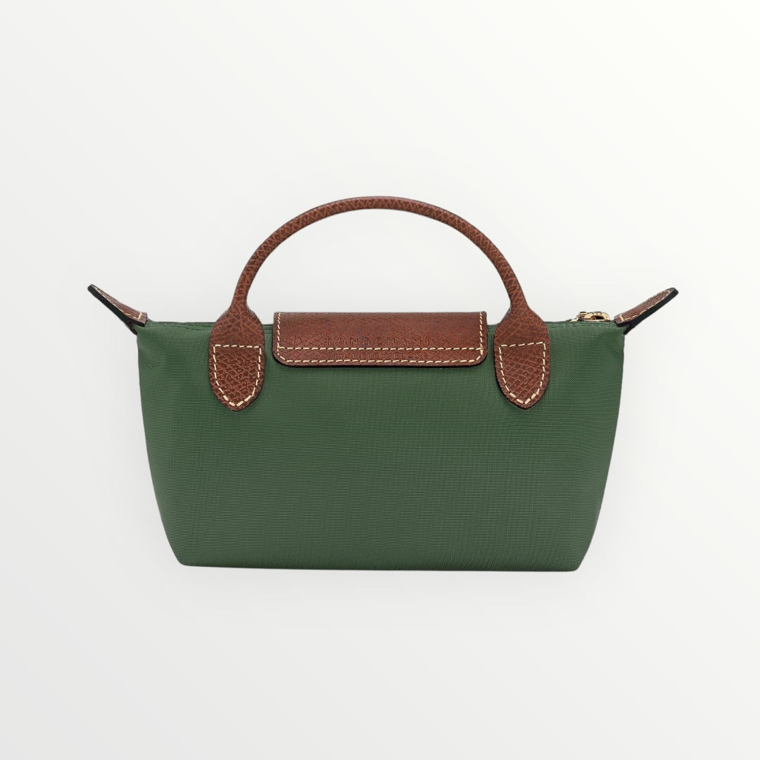 LNGCHMP Le Pliage Pouch With Handle -British Green