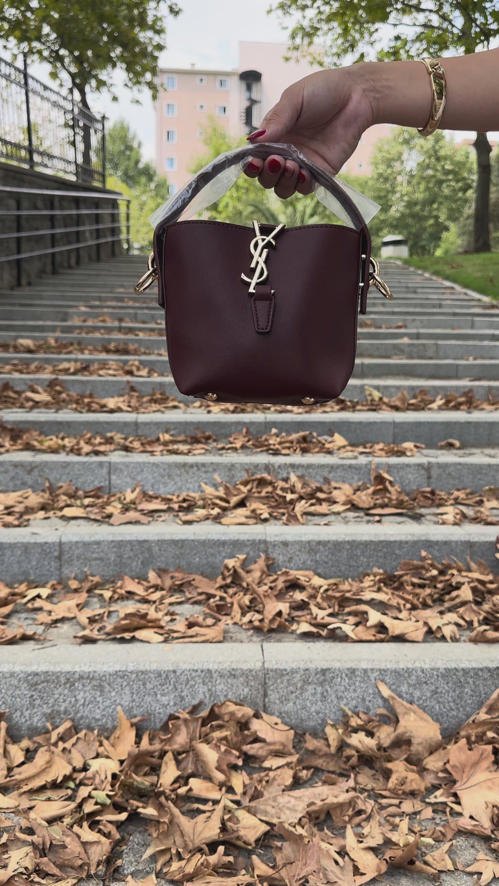 YSL Le 37 in Shiny Crossbody Bag Claret Red